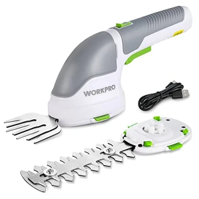 Abbildung von WORKPRO Gartenschere Akku 3,6V, handliche Grasschere und Strauchschere elektrisch mit 2 Messern 2.000mAh Typ C Kabel, in 1 Rasenkantenschneider Schnittbreite 7.5cm, Schnittlänge 12cm