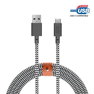 Abbildung von Native Union Belt Cable XL USB C auf A 10ft Ultra Starkes Ladekabel mit Lederschlaufe, kompatibel iPhone 16, Samsung Galaxy Z Fold 6, Flip S24 Ultra, Pixel 9 Pro, iPad Pro (Zebra)