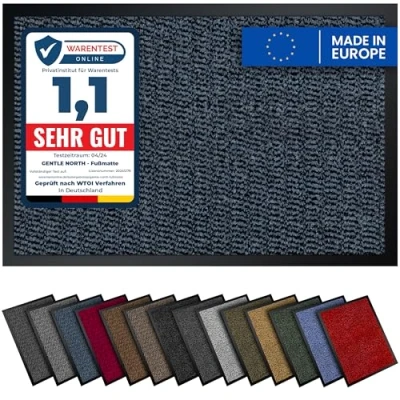 Abbildung von Gentle North Hochwertige Fußmatte blau schwarz 40x60cm groß für Innen &amp; Außen Schmutzfangmatte rutschfest, waschbar wetterfest Fussmatte Eingangsbereich Aussenbereich Läufer Flur dünn