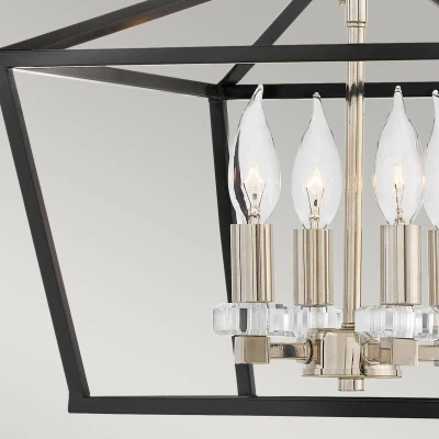 Abbildung von Elstead Lighting QN Stinson 4P M BK QUINTIESSE Hängeleuchte E14 4x40W Stahl &amp; Kristall, schwarz, Nickel poliert; H:43.4cm Ø33cm dimmbar