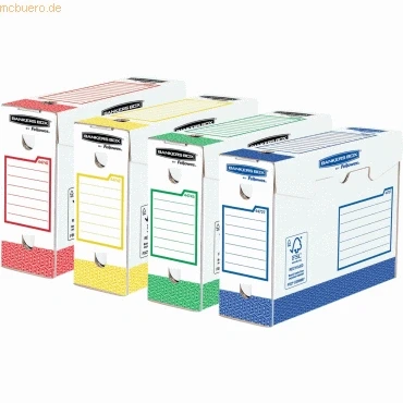 Abbildung von Bankers Box 4474501 Archivbox Heavy Duty A4 + 100 mm Packung mit 8 Stück, mehrfarbig, L 9,5 x H 24,4 B 33 cm