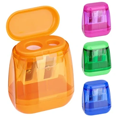 Abbildung von Catelves 4 Stück Farben Anspitzer mit Behälter,Anspitzer Kinder,Bleistiftspitzer,Bunter Doppelloch Bleistiftspitzer und Manueller Pencil Sharpener,Oval Spitzer für Schule Büro