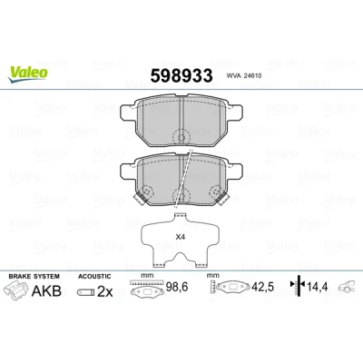 Abbildung von VALEO 598933 Bremsbelagsatz Hinterachse inkl. Verschleißwarnkontakt mit Anti Quietsch Blech TOYOTA: Auris Schrägheck, Yaris II Schrägheck
