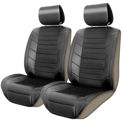 Abbildung von Upgrade4cars 2 x Autositzauflage Vordersitze Leder Optik Schwarz Auto Sitzbezüge Vorne mit Rücksitz Organizer Sitzbezug Universal