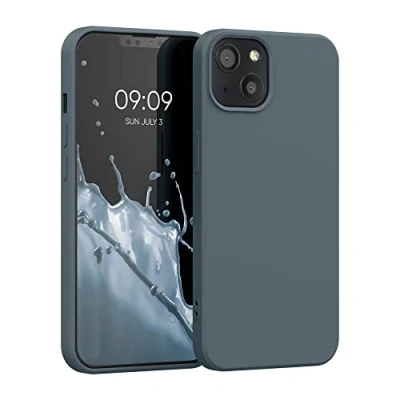 Abbildung von kwmobile Hülle kompatibel mit Apple iPhone 13 gummierte TPU Silikon Handyhülle Schutzhülle für kabelloses Laden Case in Dunkler Schiefer