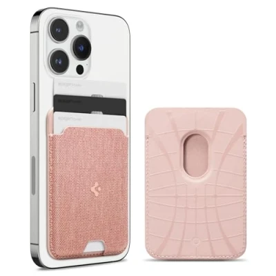 Abbildung von Spigen Urban Fit MagFit Magnetischer Kartenhalter Entwickelt für Magsafe Kompatibel mit iPhone 16/15/14/13/12 Modelle Wallet Roségold