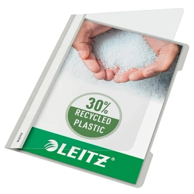 Abbildung von Leitz A4 Standard Schnellhefter, 25er Pack, 30% Pre Consumer Recycling Kunststoff, Hefter für Blätter, 60 Blatt Kapazität, Ideal als Dokumententasche Schule, Haushalt oder Büro, Grau, 41910085