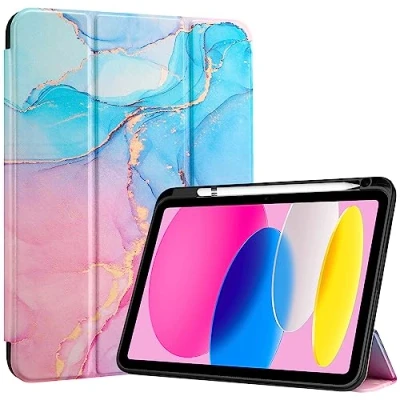 Abbildung von ProCase Hülle für ipad 10. Generation 2022 10,9 Zoll mit Stifthalter, Stoßfeste Smart Case Cover transparenter Rückseitenschale Schutzhülle Kompatibel 10th Gen Bluemarble