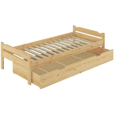 Abbildung von Erst Holz® Massivholzbett Kiefer Natur Einzelbett 90x200 Jugendbett Futonbett Rollrost Bettkasten 60.31 09S5