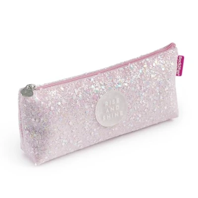 Abbildung von Miquelrius Federmäppchen, dreieckig, glänzend, 1 Fach, Größe 200 x 80 35 mm, Federmäppchen mit Glitzer und Metallgriff, Reißverschluss, Material Polyester, Rosa,