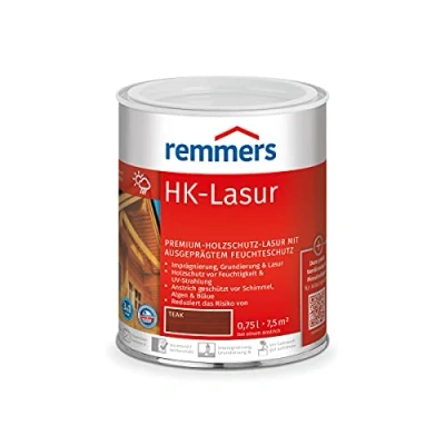 Abbildung von Remmers HK Lasur 3in1 teak, 0,75 Liter, Holzlasur aussen, 3n1: Imprägnierung, Grundierung &amp; Lasur, Holzschutz vor Feuchtigkeit UV Strahlung