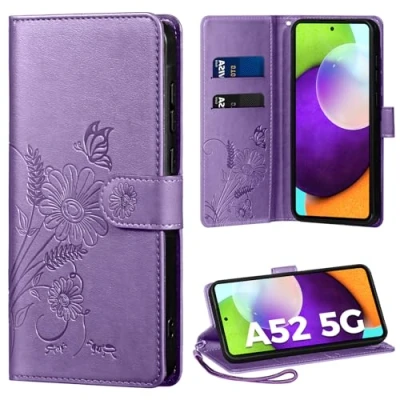 Abbildung von Handyhülle für Samsung Galaxy A52/A52S 4G/5G, Hülle PU Lederhülle Tasche Flip Case Kartensteckplätzen Schutzhülle Klapphülle Kompatibel mit A52 5G Hülle, Lila