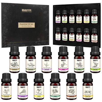 Abbildung von BRUBAKER Duftöl 12er Set Ätherische Öle 12 x 10 ml (Patchouli Salbei Ylang Kardamon Argan Teebaum, Lavendel Rose Rosmarin Kamille Zitrone Zeder), Aromatherapie Geschenkset