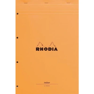 Abbildung von Rhodia 119660C Notizblock N119 (geheftet, DIN A4+, 21 x 31,8 cm, liniert mit Rand, 80 Blatt, gelbes Papier, 80g) 1 Stück, orange