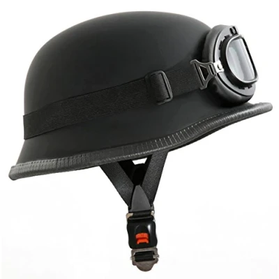 Abbildung von Motorradhelm Stahlhelm &amp; Oldtimer Brille Schwarz matt Größe: (S 55/56cm)
