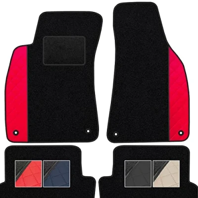 Abbildung von moto MOLTICO Fußmatten Auto Velours Autoteppiche Schwarz Automatten Set 2 teilig Auffälliges Design passend für Audi TT 8J 2006 2014 (Rotes Muster)