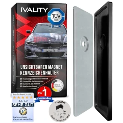 Abbildung von IVALITY® Magnet Kennzeichenhalter Rahmenlos für 1 Kennzeichen Magnetische Nummernschildhalterung Auto Kennzeichenhalterung Nummernschildhalter