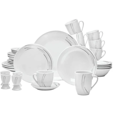 Abbildung von van Well Kombiservice &quot;Geschirr Set Montreal, 32 teilig, rund&quot;, (Set, tlg.), mit Streifen in schwarz/grau, spülmaschinen und mikrowellengeeignet