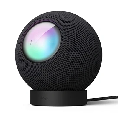 Abbildung von elago Silikon Ständer Kompatibel mit HomePod Mini Proper EQ, Leichter zu Steuern Besserer Sichtbarkeit der Anzeige, Stabile Halterung, Anti Rutsch für Ladegerät (Black)