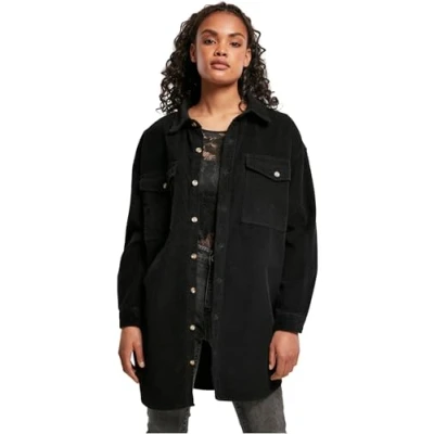 Abbildung von Urban Classics Ladies LONG Corduroy Overshirt Hemdbluse, Damen, Größe: XL, Black