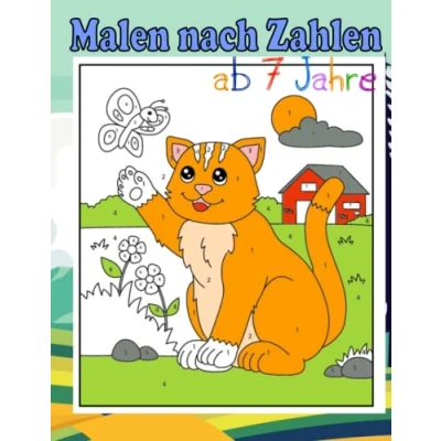 Abbildung von Malen nach Zahlen für Kinder ab 7 Jahre: Tiere auf dem Bauernhof