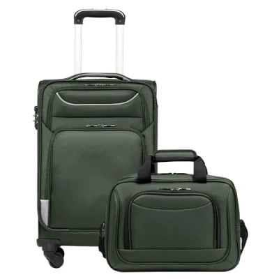 Abbildung von COOLIFE Koffer Trolley Reisekoffer von 4 Rollen Stoffkoffer Handgepäck TSA Schloss Der Enthält 1 Große Umhängetasche (Handgepäck Set 2tlg Dunkelgrün)