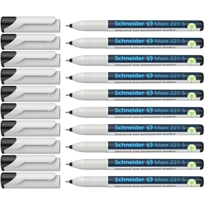 Abbildung von Schneider Maxx 221 S Universal Marker (non permanent, feucht abwischbar, 0,4 mm) 10er Packung schwarz