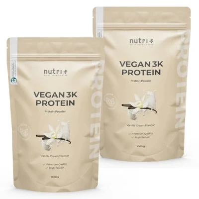 Abbildung von Nutri + Protein Vegan Vanille 2 kg 81% Eiweiß 3k Proteinpulver 2000 g Vanilla Cream Flavor Shake pflanzliches Eiweißpulver ohne Zucker Stevia