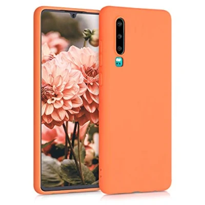 Abbildung von kwmobile Hülle kompatibel mit Huawei P30 weiches TPU Silikon Case Cover geeignet für kabelloses Laden Fruity Orange