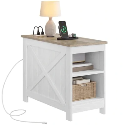 Abbildung von YITAHOME Beistelltisch mit Steckdose, Couch Doppellagigem Stauraum, Klein für Kleine Räume, Wohnzimmer, Schlafzimmer 60X30X50CM