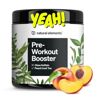 Abbildung von Pre Workout Booster Zero Koffein Peach Iced Tea Geschmack mit Niacin, Ginseng &amp; BCAA vegan, koffeinfrei in Deutschland produziert laborgeprüft
