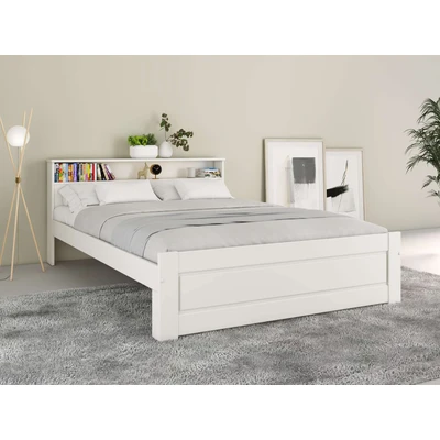 Abbildung von Home affaire Massivholzbett &quot;FLAVION, TOPSELLER Jugendbett, FSC zertifizierte massive Kiefer&quot;, (Schublade optional), Qualitätsprodukt, Regal im Kopfteil, Kassettenoptik, Stauraum