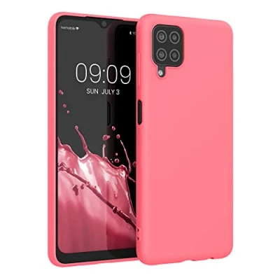 Abbildung von kwmobile Hülle kompatibel mit Samsung Galaxy A12 weiches TPU Silikon Case Cover geeignet für kabelloses Laden Neon Koralle