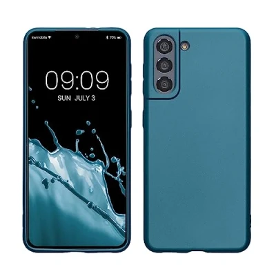 Abbildung von kwmobile Case kompatibel mit Samsung Galaxy S21 Hülle Schutzhülle aus Silikon metallisch schimmernd Handyhülle Metallic Karibikblau