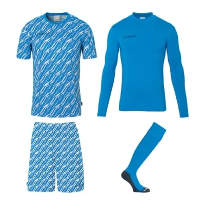Abbildung von uhlsport Fußball Unisex Torwart Set Progressive Trikotset komplettes bestehend aus Shirt, Baselayer, Hose und Stutzen Trikot für Kinder Erwachsene