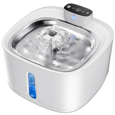 Abbildung von 3.2L Trinkbrunnen für Katze Kabellos, Katzenbrunnen Kabellos Katzen mit Bewegungsmelder Große Kapazität Katzentrinkbrunnen,4000mAh,Leise Wasserpumpe, Tablett aus Edelstahl Katze, Weiß