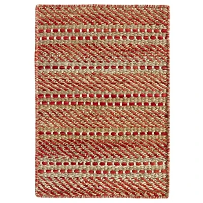 Abbildung von HAMID Woll und Jute Teppich Olivia, Handgewebter für Wohnzimmer, Schlafzimmer, Rot Naturfarbe, (40 x 60 cm)