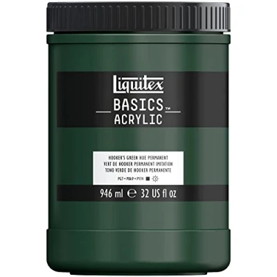 Abbildung von Liquitex 8870370 Basics Acrylfarbe, monopigmentierte Künstlerpigmente, lichtecht, mittlere Viskosität, Archivqualität, seidenglänzender Finish, 946ml Topf Hooker’s Grün Perm. Farbton
