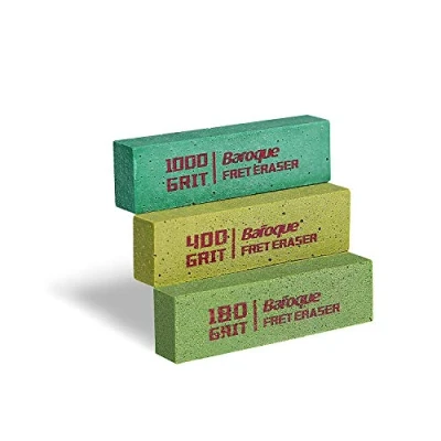 Abbildung von Gitarren Bundradierer Set, Bundfeile für Gitarre, Schleifgummi Gotarre, Gitarre Bund Polieren, Politur, Fret Polishing Rubber, Poliergummi 3er Pack (180 &amp; 400 1000 Körnung)