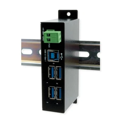 Abbildung von Exsys EX 1504HMS Managed 4 Port USB 3.2 Gen1 Metall HUB mit 15KV EDS Überspannungsschutz (Din Rail)