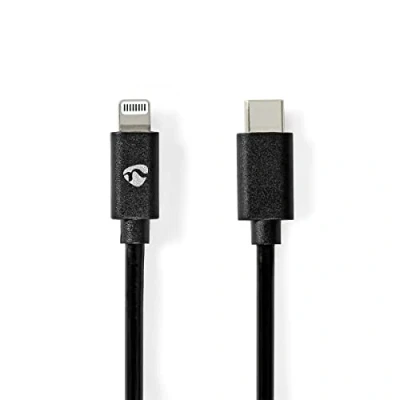 Abbildung von Nedis CCGP39650BK20 Lightning Kabel USB 2.0 Apple 8 Pin C™ Stecker 480 Mbps Vernickelt 2.00 m Rund PVC Schwarz Umschlag
