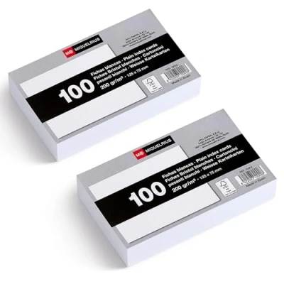 Abbildung von Miquelrius Karteikarten, 200 g/m², Lernkarten und Vorbereitungskarten, Packung mit glatten Karteikarten für Notizen, Größe 125 x 75 mm, Flashcards, Schul Bürobedarf