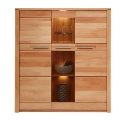 Abbildung von Wohnzimmer Esszimmer Highboard Anrichte Kommode inkl. Beleuchtung, Front Kernbuche massiv