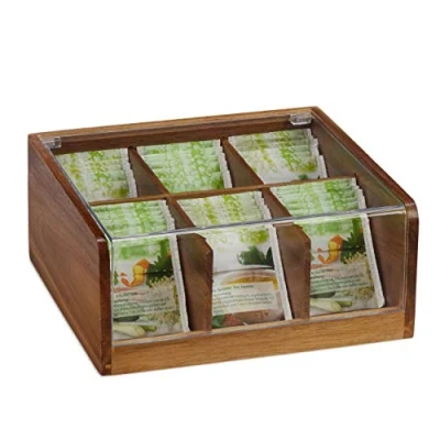 Abbildung von relaxdays Teebox Holz mit 6 Fächern,