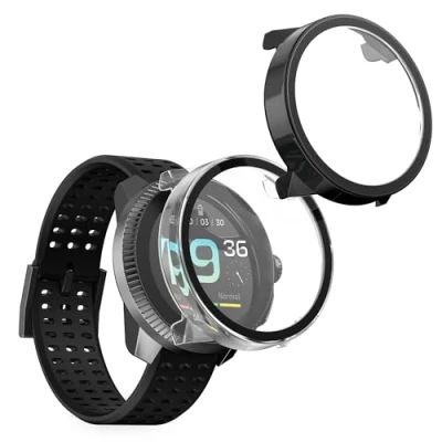 Abbildung von kwmobile 2X Cover kompatibel mit Suunto Race Hülle Fullbody Fitnesstracker Case Set aus Glas Transparent Schwarz