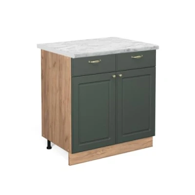 Abbildung von Vicco Küchenunterschrank Fame Line, Grün Gold Landhaus/Goldkraft Eiche, 80 cm, AP Marmor
