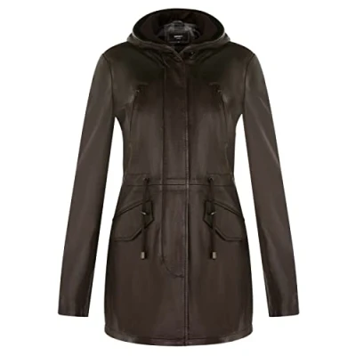 Abbildung von Infinity Leather Parker Jacke Aus Braun Leder Mit Kapuze Und Mehreren Taschen S
