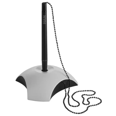 Abbildung von HAN Stifthalter DELTA, eleganter Kugelschreiber mit Kette, für eine optimale Schreibtisch Organisation, Büro oder Empfangstresen, 1751 31, lichtgrau/schwarz