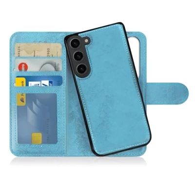 Abbildung von MyGadget Flip Case für Samsung Galaxy S23 FE [ abnehmbare Magnet Hülle ] Handyhülle aus Kunstleder Klapphülle mit Kartenfach Schutzhülle in Hellblau