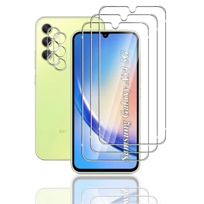 Abbildung von FWang [3+2 Stück] Temperglas Schutzfolie für Samsung Galaxy A34 und Kamera Schutzfolie,9H Härte,kratzfest,blasenfrei,HD Displayschutz